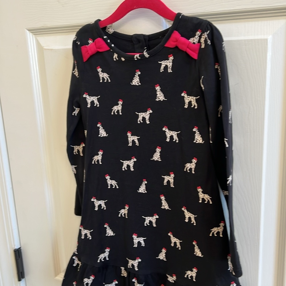 Gymboree Black Dress with Dalmatian Print and Pink Bows Size 6 - Picture 2 of 9